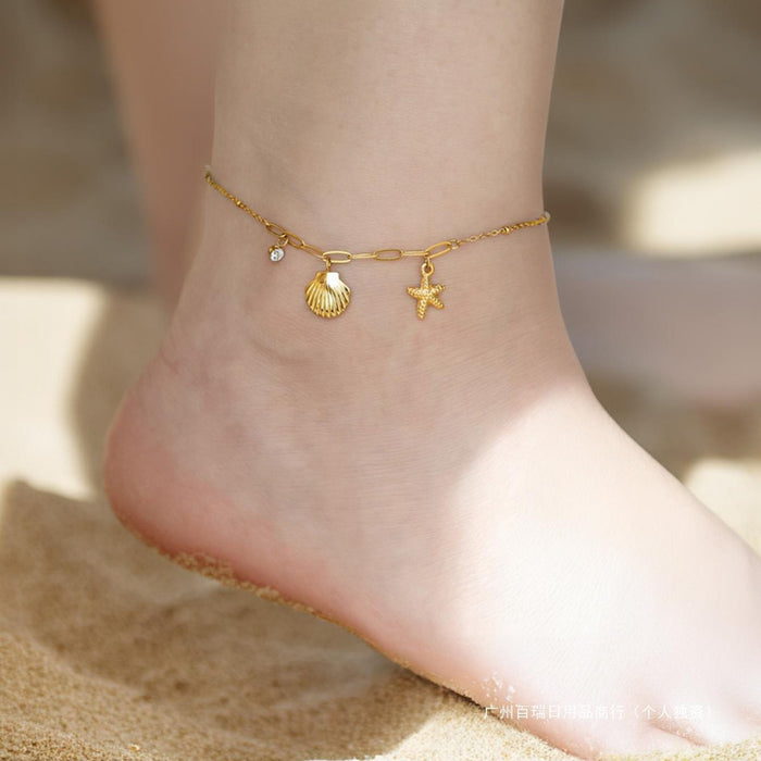 Wholesale Starfish titanium steel anklet,  shell anklet