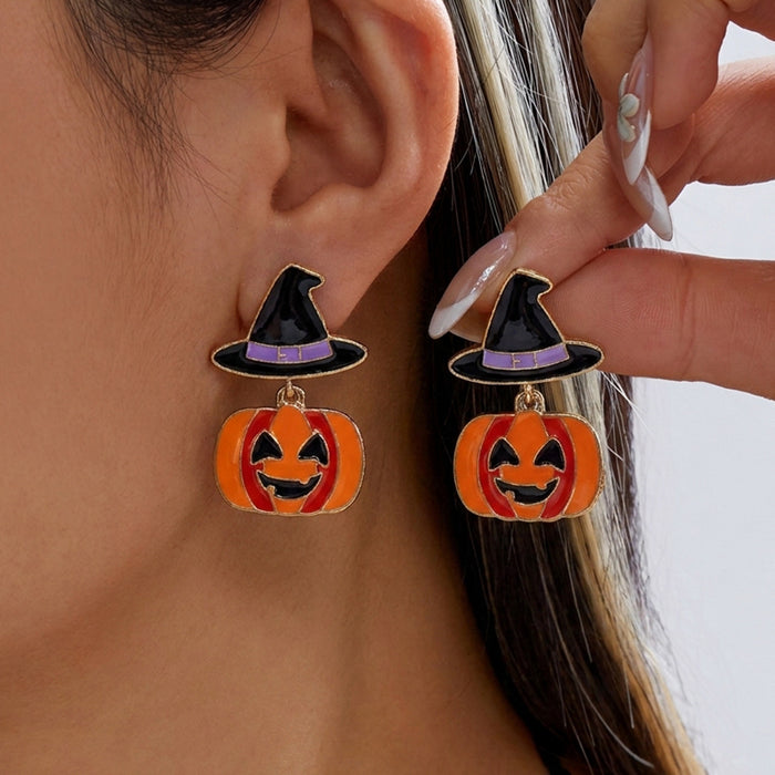 Wholesale Pumpkin Witch Hat Candy Bat Mixed Earrings Fashion Accessory Gift