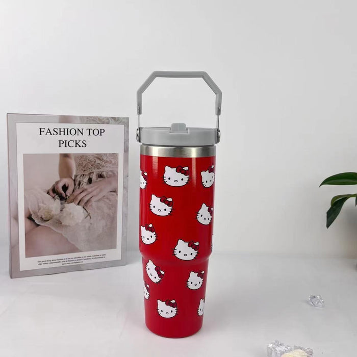 Wholesale Stainless steel ice cup cartoon pattern thermos cup large capacity portable handle car cup