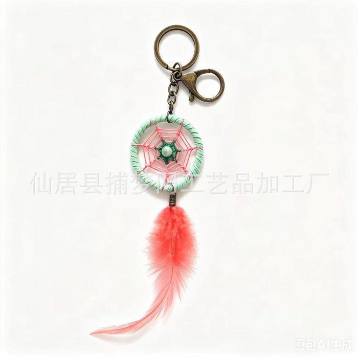 Wholesale Blue Dreamcatcher Keychain Ethnic Style Feather Alloy Car Key Accessory