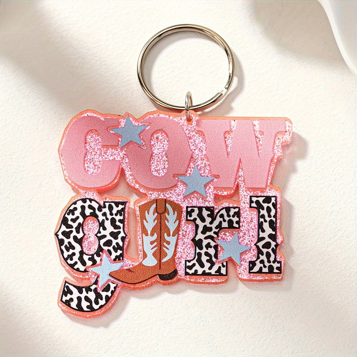 Wholesale Acrylic Cowboy Boots Cow Pattern Keychain JDC-KC-DaiW002