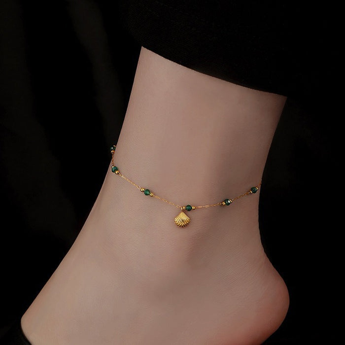 Wholesale Shell anklet gold-plated titanium steel emerald bead anklet