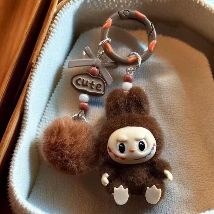 Wholesale Cute Sitting Posture Flocking Bag Keychain Decorative Pendant Mobile Phone Chain