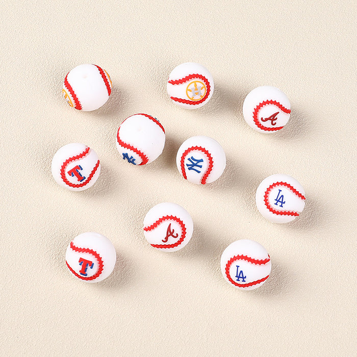 Wholesale 20pcs Baseball Team Silicone Beads DIY Bead Pen Children Boy Jewelry Football Silicone Bead Accessories