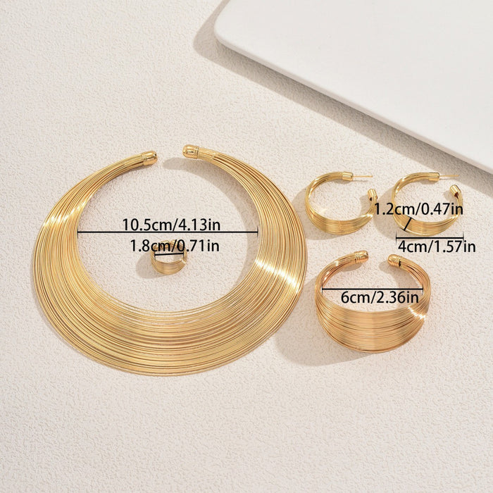 Wholesale Multi-Layer Metal Jewelry Set Geometric Line Opening Adjustable Bracelet for Women