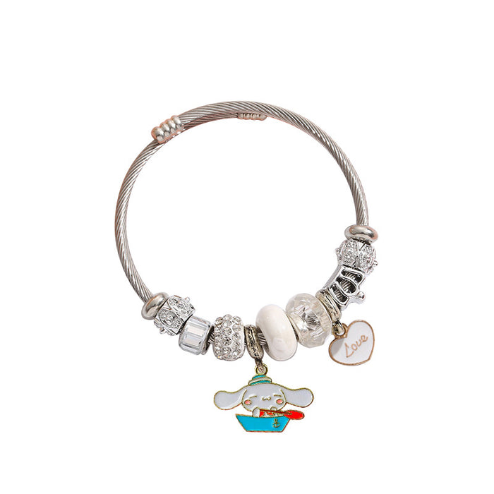Wholesale Stainless Steel Adjustable Bead Bracelet with Cute Cartoon Dog Pendant Fashion Accessory MOQ≥2