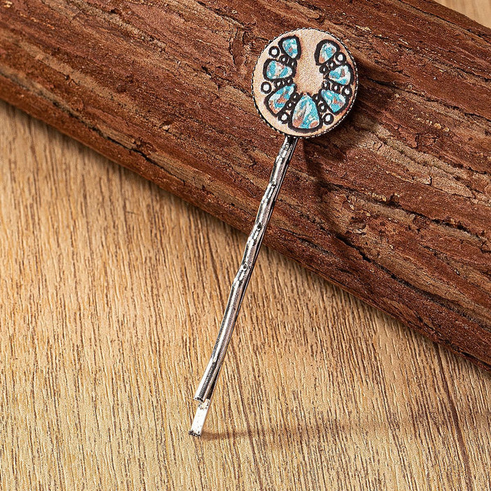 Wholesale leather western style cow turquoise pattern printed hairpin