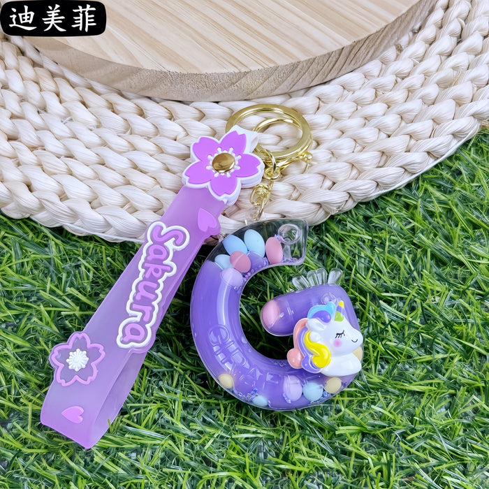 Wholesale Candy colored letter keychain, colorful beads, exquisite beans, cute student backpack pendant, gift