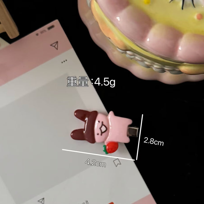 Wholesale Cute Pink Strawberry Full Body Bunny Hairpin Sweet Childish Girl Style Side Duckbill Clip Hairpin Hair Accessories Clip