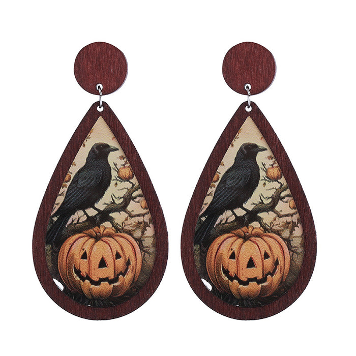 Wholesale  Horror Party Wooden Inlaid Acrylic Double-sided Funny Holiday Earrings Accessories