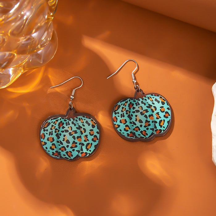 Wholesale Acrylic Leopard Print Pumpkin Earrings Autumn Harvest Thanksgiving  Jewelry Accessory