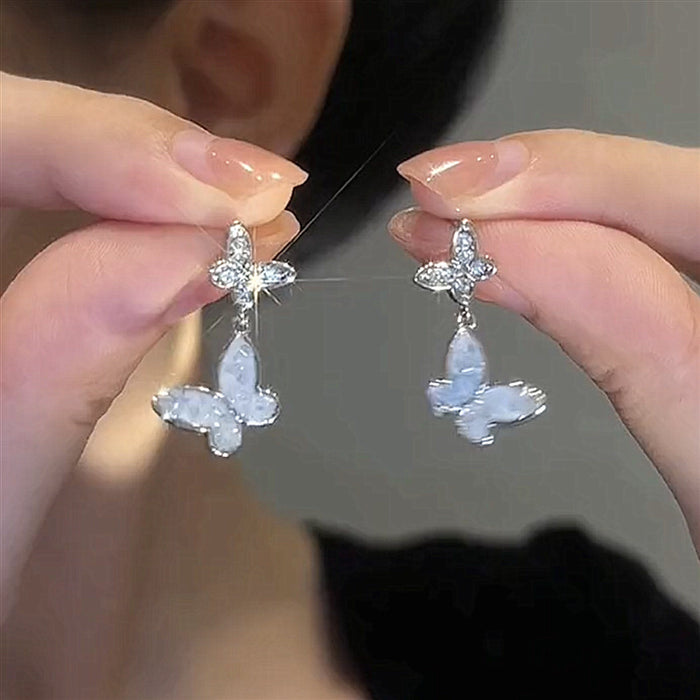 Wholesale Silver Needle Zircon Crystal Butterfly Earrings JDC-ES-HuiHe013