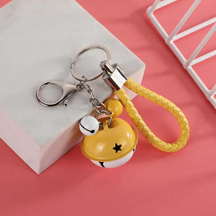 Wholesale Bag hanging decoration small gift creative woven leather rope bell keychain fashionable multi-color bell