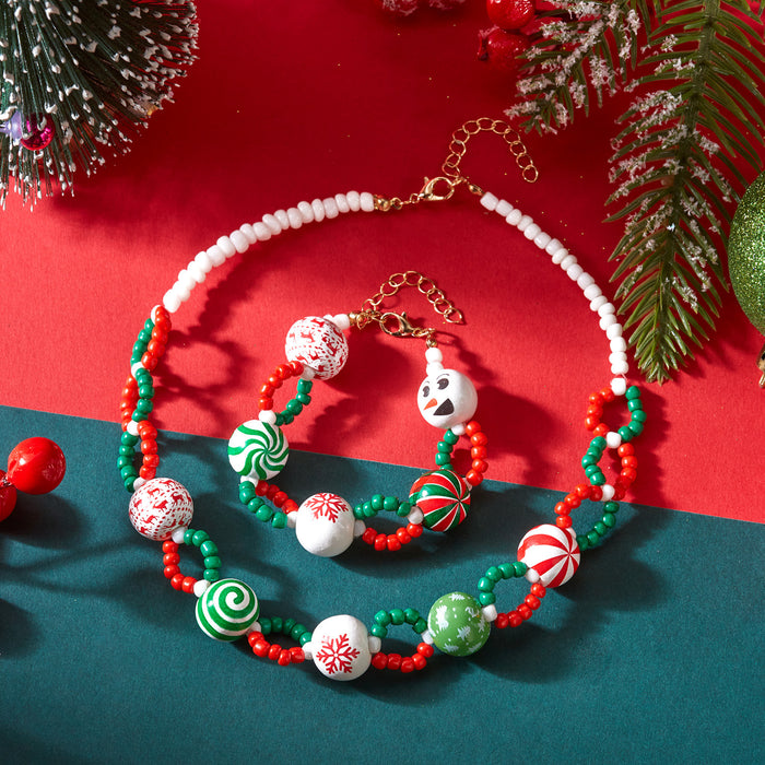 Wholesale Christmas Bracelet Necklace Set Christmas Style Candy Bracelet Necklace