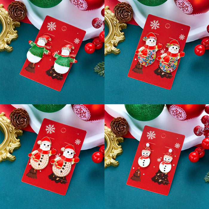 Wholesale Alloy Christmas Snowman Earrings with Rhinestone and Pearl Fashion Accessory Gift