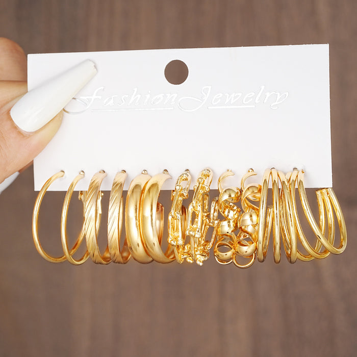 Wholesale Three-tube Chain Gold Alloy Earrings for Women 6-piece Set JDC-ES-HZS004