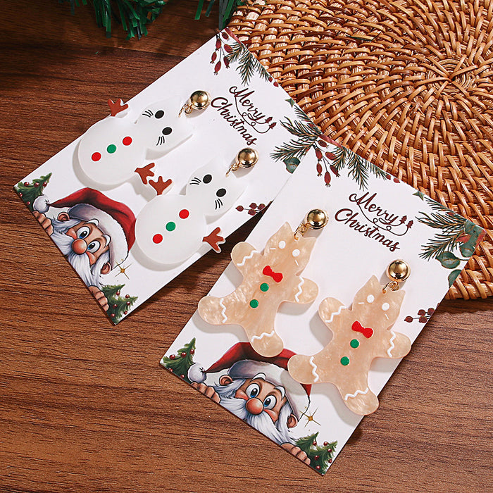 Wholesale Christmas Series Earrings Handmade DIY Acrylic Cute Cat Gingerbread Man Snowman Earrings