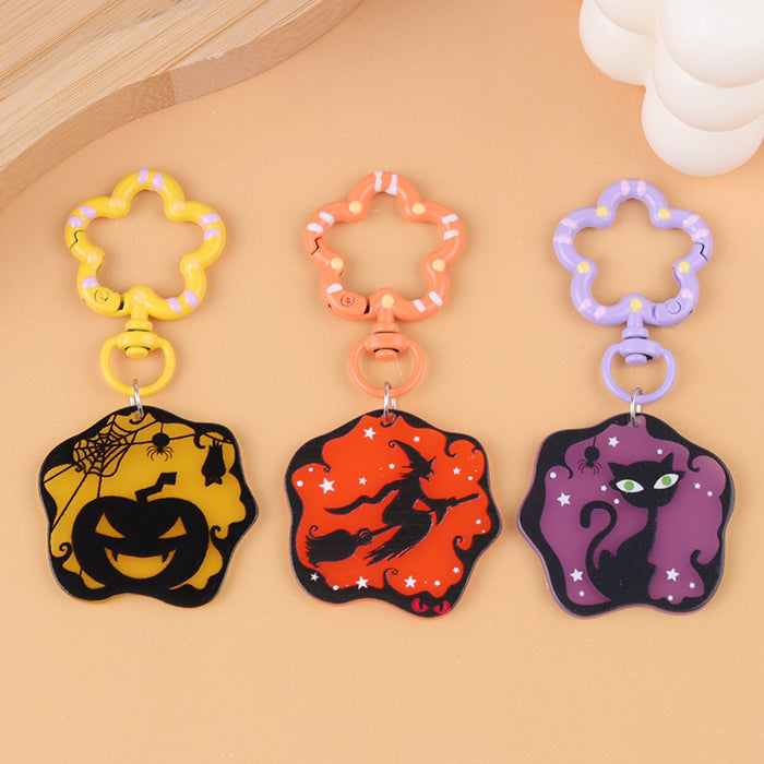 Wholesale  Series Acrylic Keychain Cartoon Funny Dark Style Pumpkin Cat Personality Hanging Jewelry