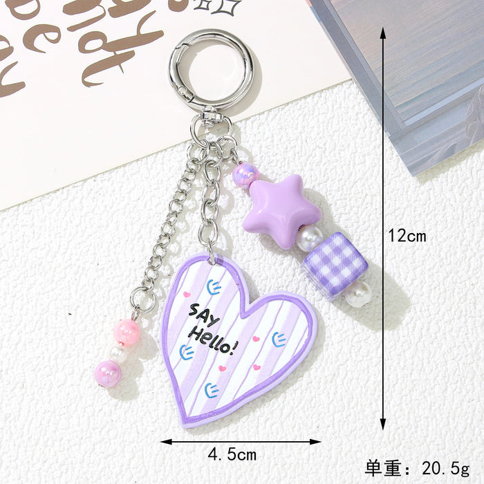 Wholesale Acrylic Heart Star Keychain Pendant Handmade Beaded Bag Charm Trendy Car Key Accessory Gift
