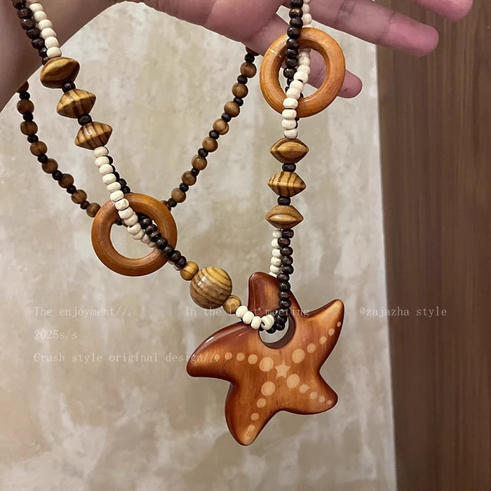 Wholesale Starfish Beaded Long Necklace Women's Exaggerated Seaside Accessories