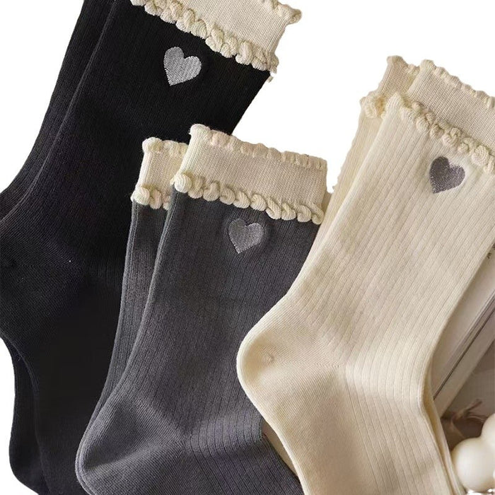Wholesale Bubble mouth double-layer lace contrasting socks solid color stacking socks anti odor and sweat absorbing