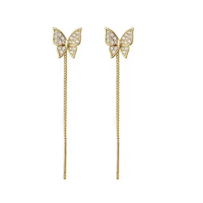 Wholesale Butterfly tassel temperament long style exquisite high-end design ear line earrings