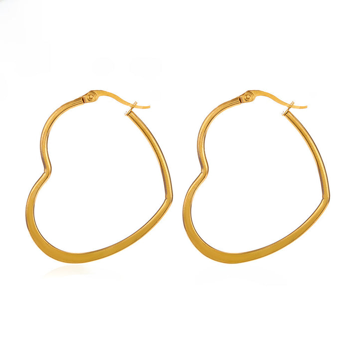 Wholesale Stainless steel exaggerated heart-shaped oval ear buckle with female personality, simple lines, heart-shaped earrings