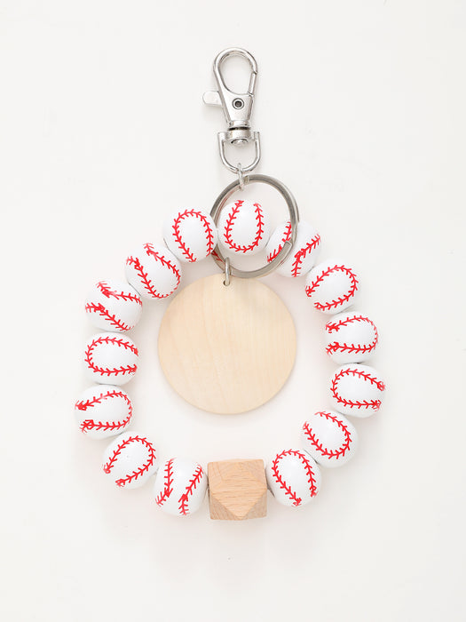 Wholesale Baseball Wooden Beads Bracelet Wood Chip Keychain JDC-KC-RongRui040