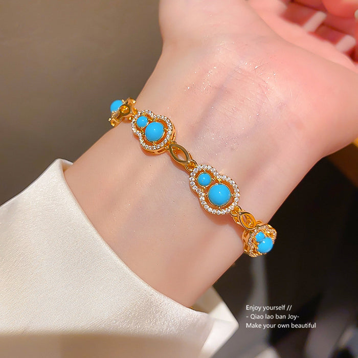 Wholesale Gold Plated Zircon Gourd Hollow Bracelet New Chinese Retro Style Jewelry Accessory