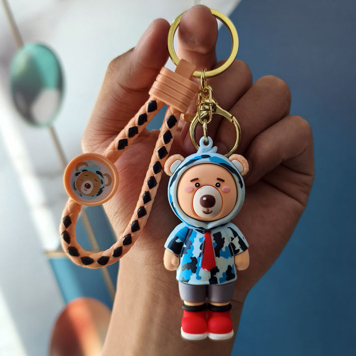 Wholesale PVC Cartoon Camouflage Bowtie Bear Car Keychain Bag Charm
