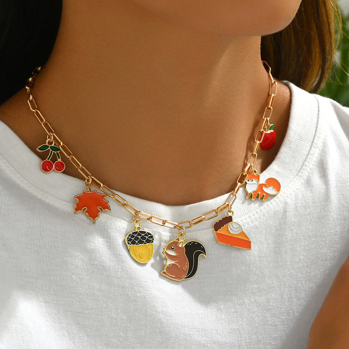 Wholesale Jewelry Squirrel Apple Oil Drop Pendant Necklace