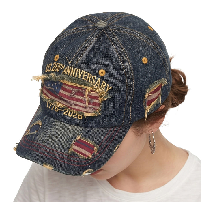 Wholesale USA Flag Embroidered Distressed Denim Baseball Cap - Patriotic Independence Day Gift Fashion Accessory