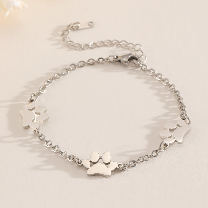 Wholesale 2pcs Stainless Steel Pet Paw Print Bracelet