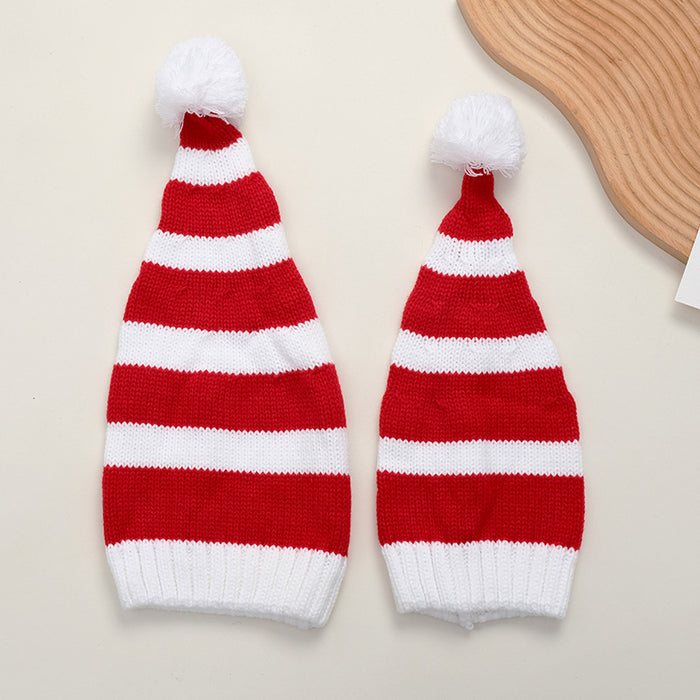 Wholesale Red and White Christmas Hat Bell Christmas Hat Color Matching Fur Ball Woolen Hat  Knitted Hat