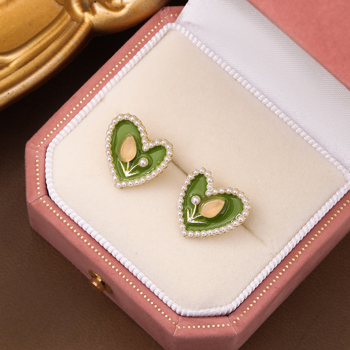 Wholesale Tulip love pearl earrings fashion avocado green jewelry