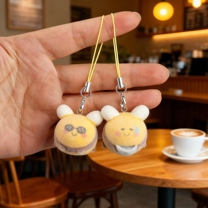 Wholesale Large 3D Flocked Resin Cartoon Bee Keychain