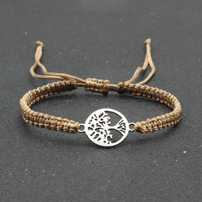 Wholesale jewelry round stainless steel tree of life bracelet hand-woven red rope bracelet