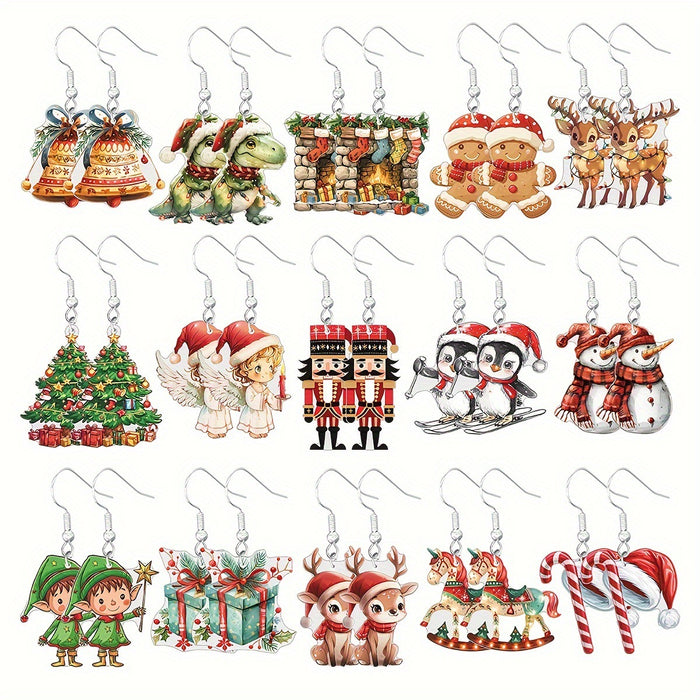 Wholesale Christmas Cartoon Earrings Cute Acrylic Pendant  Gingerbread and Animal Pattern Holiday Supplies