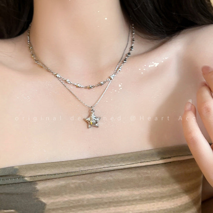Wholesale Star double layered necklace, collarbone chain, niche design, neck chain