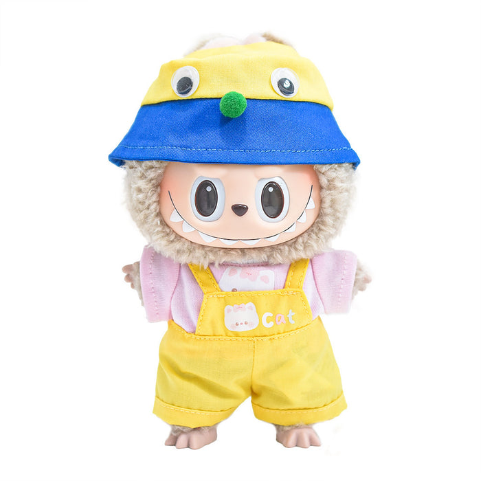 Wholesale Doll Clothes Sitting Party Dress-Up Overalls Fisherman Hat Set