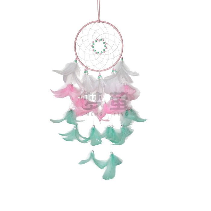 Wholesale Bohemian Dreamcatcher Wind Chime with Three Color Feathers Handmade Home Decor MOQ≥2