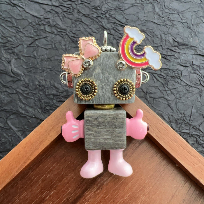 Wholesale Wooden Punk Robot Necklace DIY Accessories Pendants Keychain