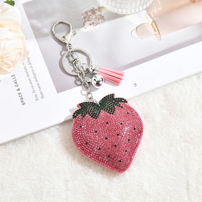 Wholesale Strawberry Fleece Rhinestone Keychain