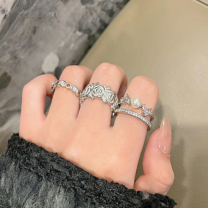 Wholesale Minimalist temperament open ring, niche design sense, double-layer round bead zircon commuting ring