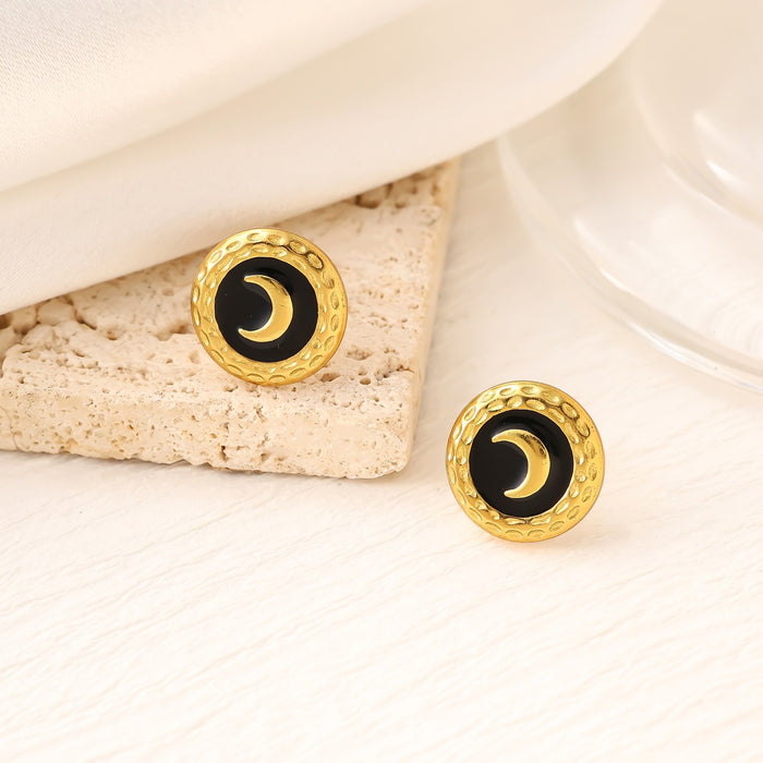 Wholesale Vintage moon pattern drip titanium steel earrings