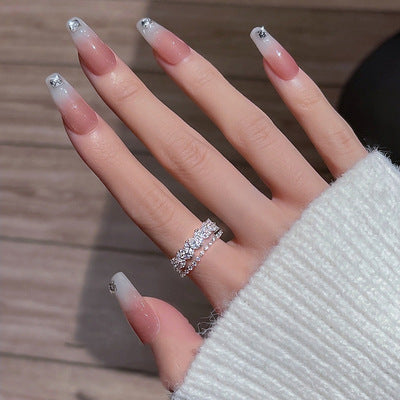 Wholesale Light luxury full zirconium double-layer ring set for women with a sense of luxury, niche design, exquisite ring opening, fashionable temperament