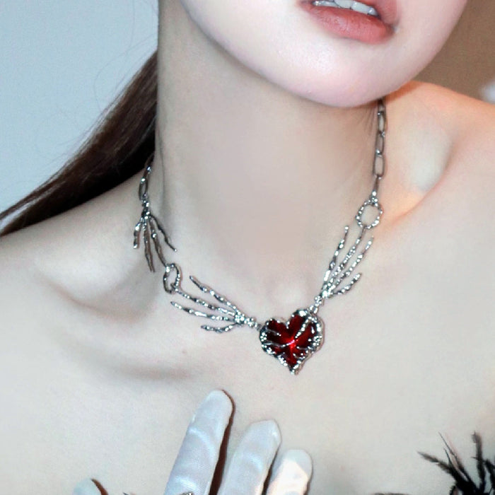 Wholesale Dark Red Love Pendant Ghost Claw Alloy Neckchain JDC-NE-DieDie004