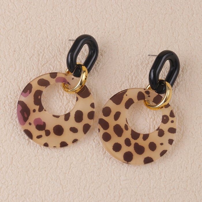 Wholesale Retro hollow colored circular acrylic earrings with personalized leopard print earrings and ear accessories