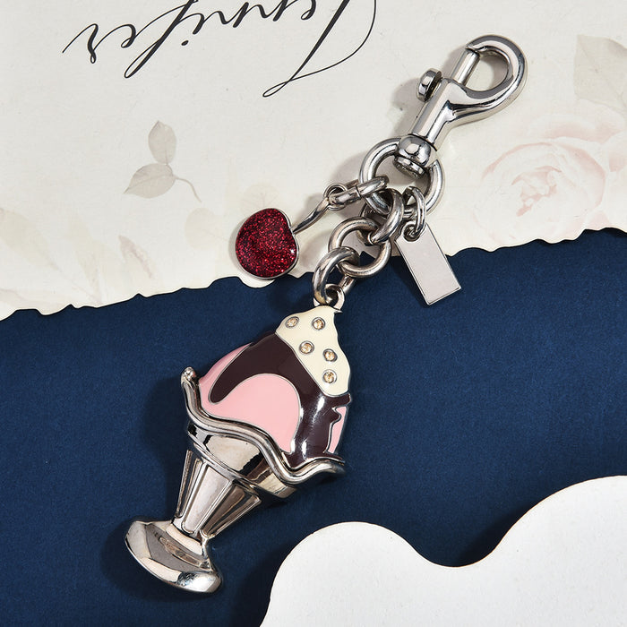 Wholesale 3D Ice Cream Keychain Bag Charm Titanium Steel Gold Tone Cute Dessert Pendant Chic Women S Purse Accessory Gift