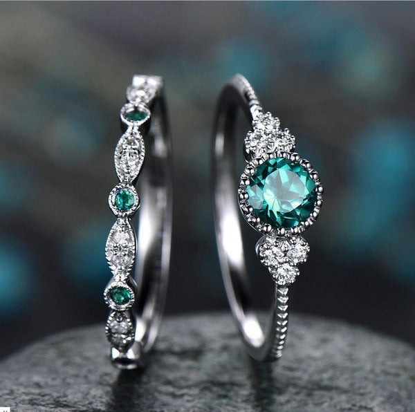 Wholesale Emerald Zircon Ring Fashion Sapphire Ring Set